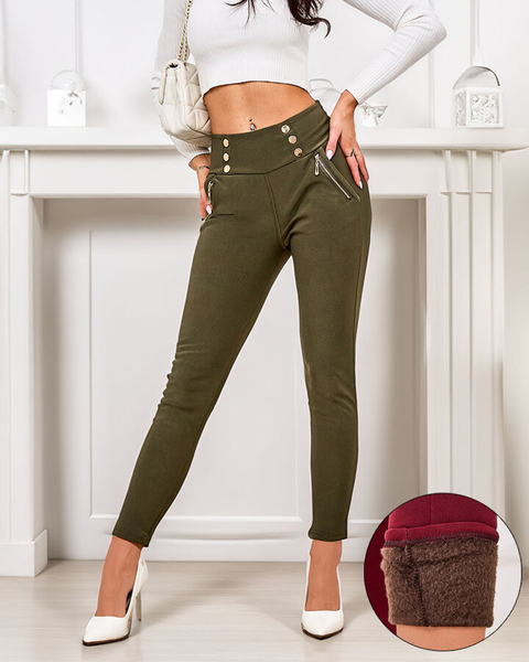 Royalfashion Warmed women's teggings pants with decorative buttons