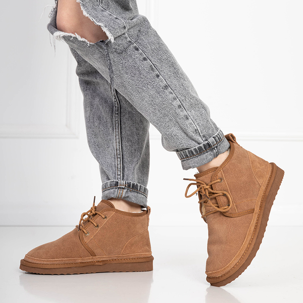 Hellbraune Damen-Schneestiefel mit Fell Miusho - Schuhe