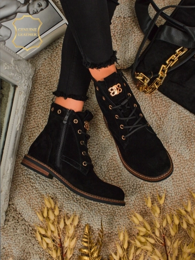 Botki damskie Aurelia Romano z naturalnego zamszu – brązowe, z futerkiem