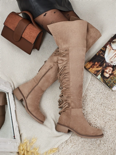 Damen Overknee-Stiefel aus Öko-Wildleder mit Fransen Ostrelia