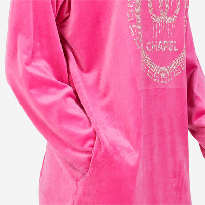 Fuchsiafarbene lange Tunika für Damen mit Zirkonia - Kleidung