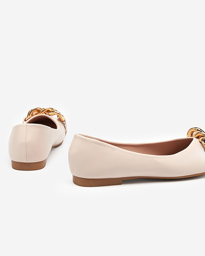 OUTLET Бежеві жіночі балерини із золотим декором Mikone - Туфлі