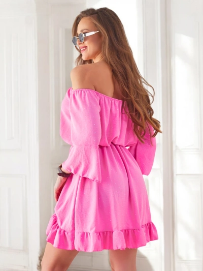 Royalfashion Damen-Minikleid im spanischen Stil mit langen Ärmeln und Strasssteinen