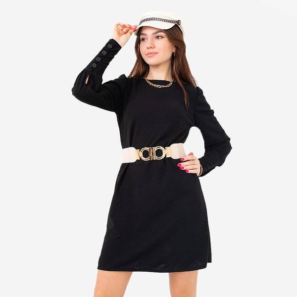 Beigefarbener elastischer Gürtel mit dekorativer goldener Schnalle - Accessoires