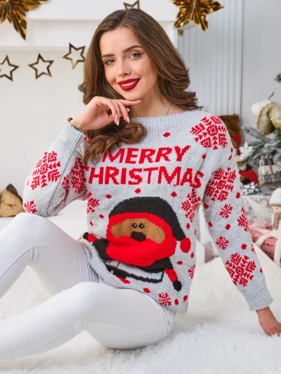 Royalfashion Damen Weihnachtspullover mit Weihnachtsmann