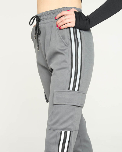 Graue Cargohose für Damen mit Streifen - Kleidung