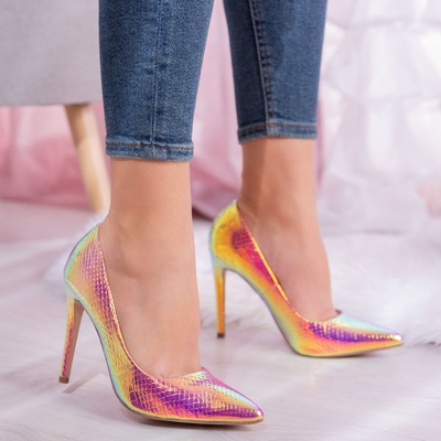 Holographische rosa Stilettos a'la Schlangenhaut Las Vegas - Schuhe 1