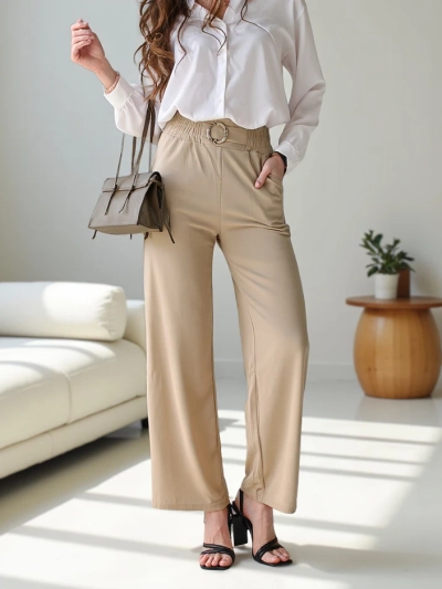 Royalfashion Weite Damenhose mit dekorativem Gürtel