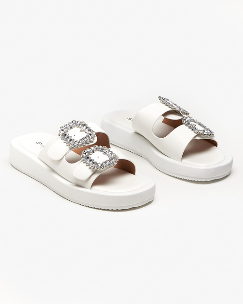 Білі жіночі шльопанці зі стразами Azazel