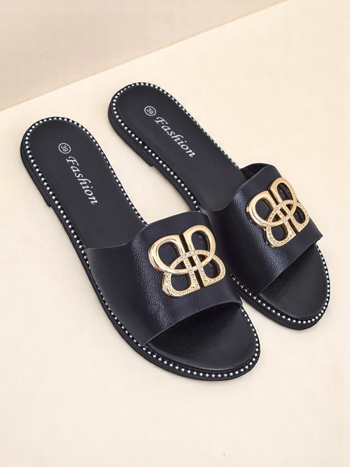 Royalfashion Жіночі шльопанці на плоскій підошві Aura Gold