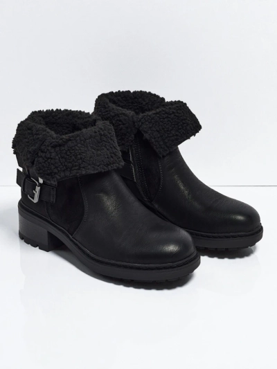 Botki damskie eko skórzane z kożuszkiem Kavira