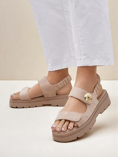 Beige Damen Plateausandalen Royalfashion Callista aus Wildleder
