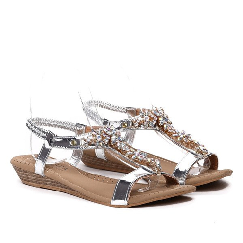 Srebrne sandałki z kamyczkami- Obuwie