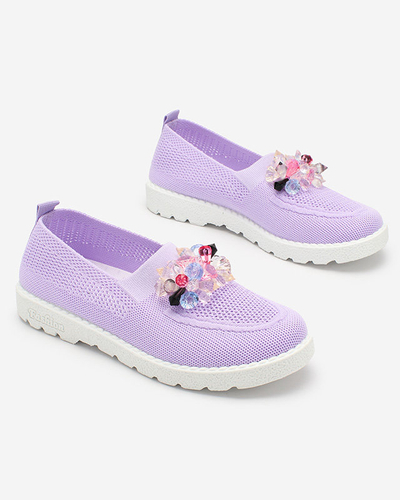 Royalfashion Lila Damen Stoff Mokassins mit Kristallen Fezens