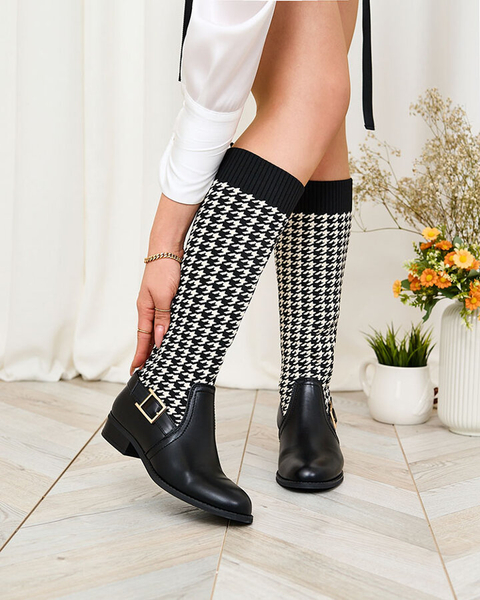 Royalfashion Schwarzer Damenstiefel mit Pepitamuster Aledive