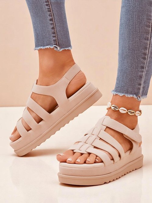 Сандалі Royalfashion - Caligae Бежеві Замшеві на Платформі - Ідеальні на Літо та Весну