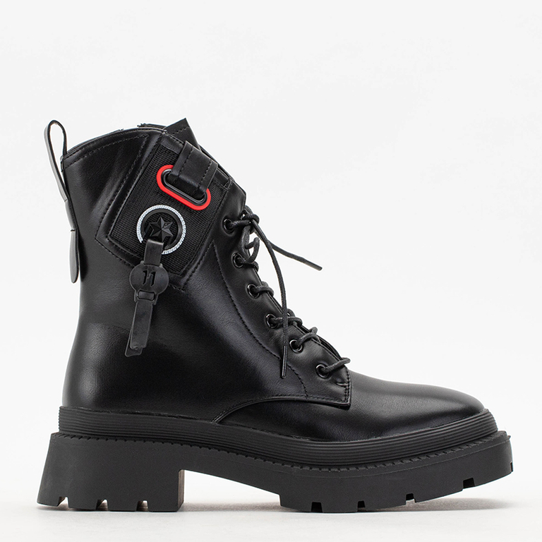 Schwarze Damen-Stiefeletten mit flachem Absatz und Sidora