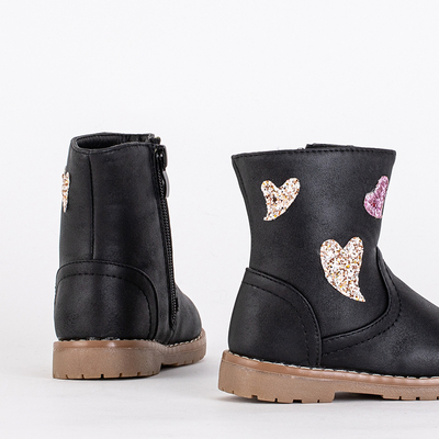 Schwarze Kinderstiefel mit Herzen von Hirri- Shoes