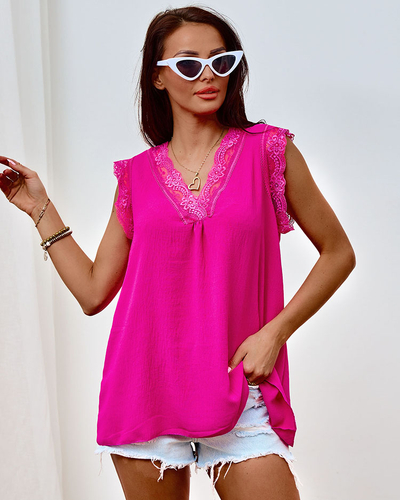 Royalfashion Damen ärmellose Bluse mit Spitze