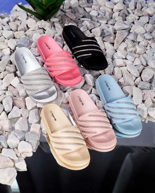 Сині жіночі тапочки з фіанітом Mytaris - Взуття