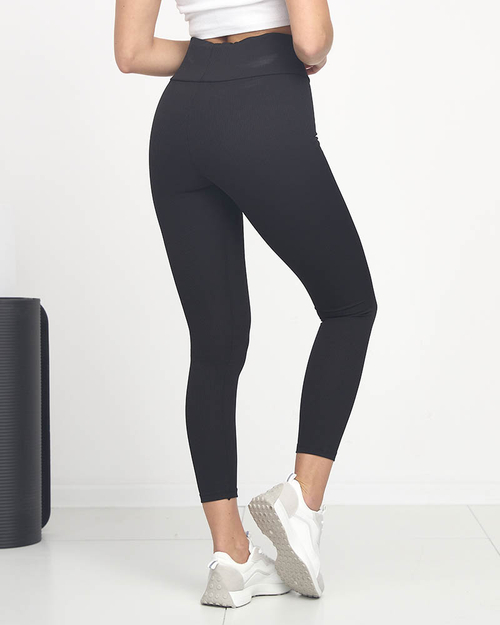 Чорні легінси в рубчик із помаранчевими написами