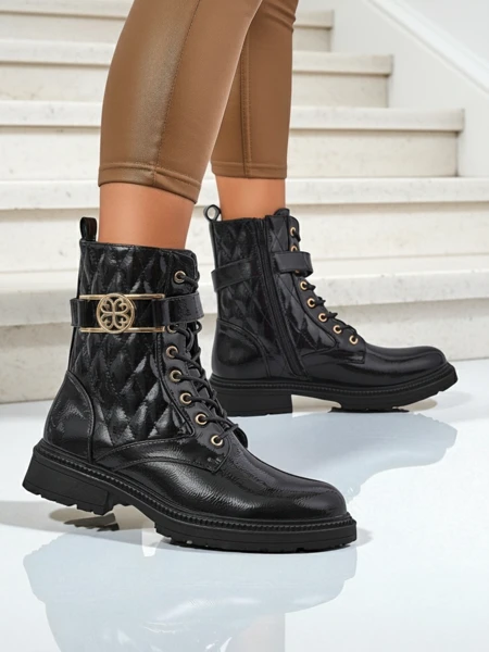 Gesteppte Damen Stiefeletten aus ökologischem Lackleder Opal Verge