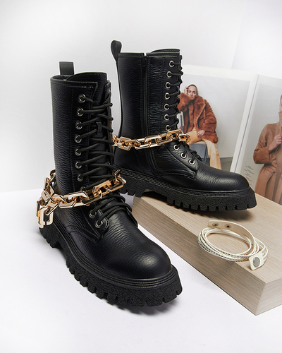 Schwarzer Damenstiefel mit Goldkette Azerik - Schuhe