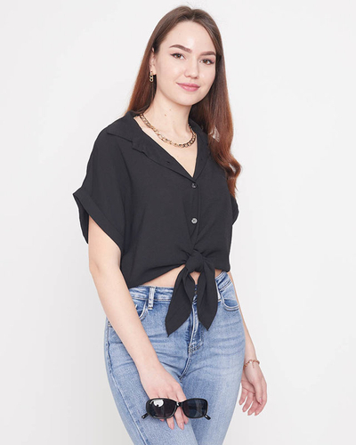 Сорочка чорного кольору із зав'язками на талії