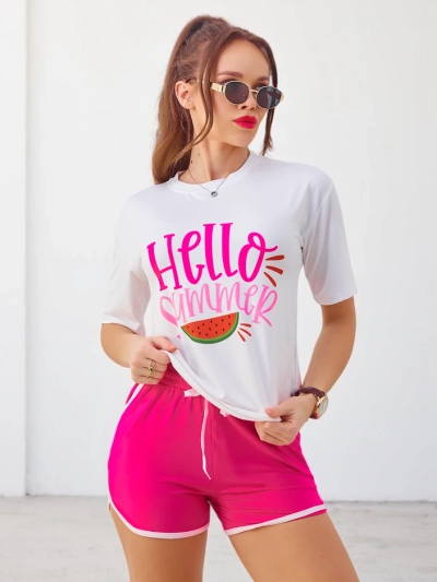 Royalfashion Damen Sportset mit T-Shirt und Shorts Hallo Sommer