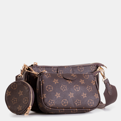 Gemusterte dreiteilige braune Damenhandtasche - Handtaschen