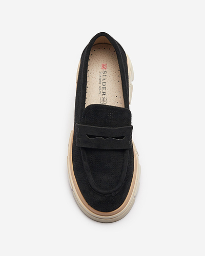 Schwarze durchbrochene Damenmokassins mit fester Sohle Ejina - Footwear
