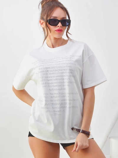 Royalfashion Damen BaumwollT-Shirt mit Strassschriftzug