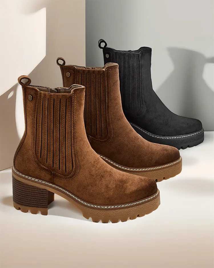 Royalfashion Eco-Wildleder Damen Stiefeletten auf einem Pfeiler Segiag