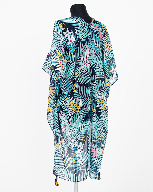 Marineblauer und grüner Damen-Pareo mit Blättern - Kleidung