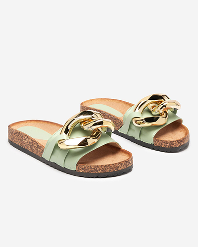 Damen Sandalen Thalia Royalfashion grün mit Kette auf flacher Sohle