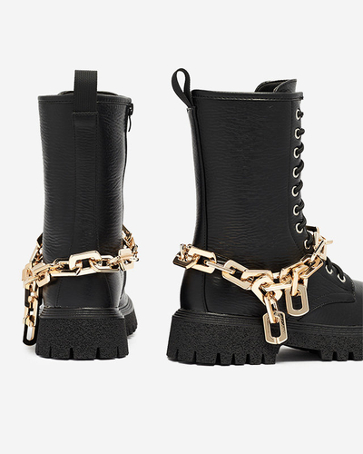 Schwarzer Damenstiefel mit Goldkette Azerik - Schuhe