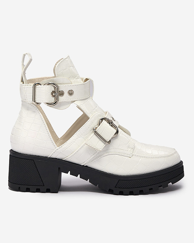 Weiß lackierte Damenstiefel mit Ausschnitt und Prägung Malevib- Footwear