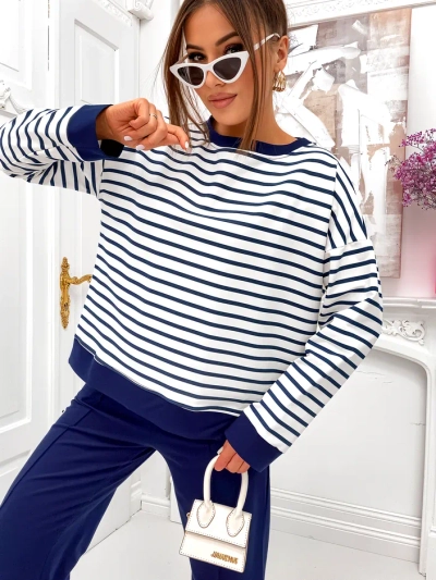 Royalfashion Damen gestreiftes Baumwollset mit weiten Hosen