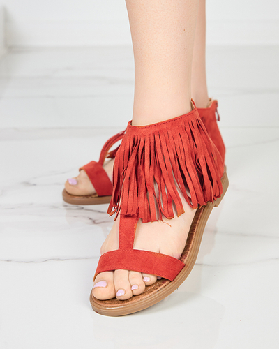 OUTLET Жіночі босоніжки з бахромою в червоно-коричневих туфлях Clov-Shoes