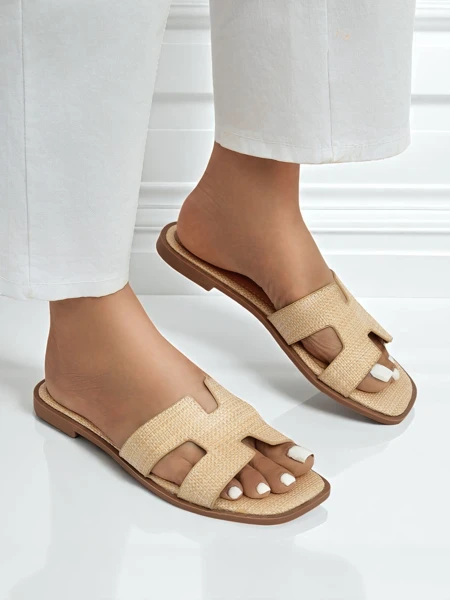 Beige Damen Sandalen Letizia bequem flach ökologisches Leder Sommer