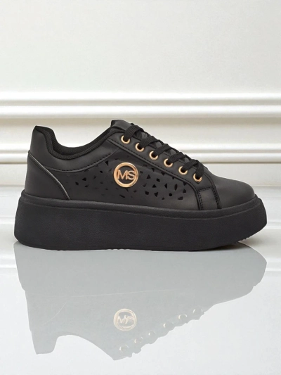 Aurelia Nero - Schwarze Royalfashion Plateauschuhe aus Öko-Leder, Modell LH201-8