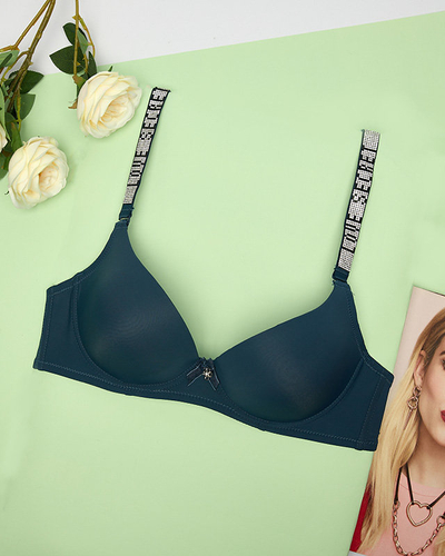 Royalfashion Marineblauer einfarbiger Push-up-BH mit verzierten Trägern