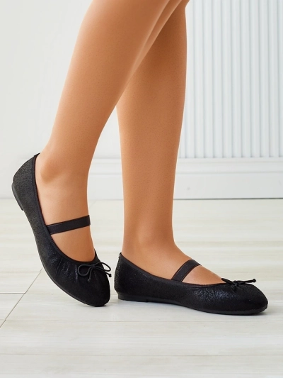 Royalfashion Glänzende Damen-Balletschuhe mit Schleife und elastischem Sicherheitsband