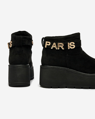 Royalfashion Schwarze Damenstiefel a'la Schneestiefel mit Ornament Parisela