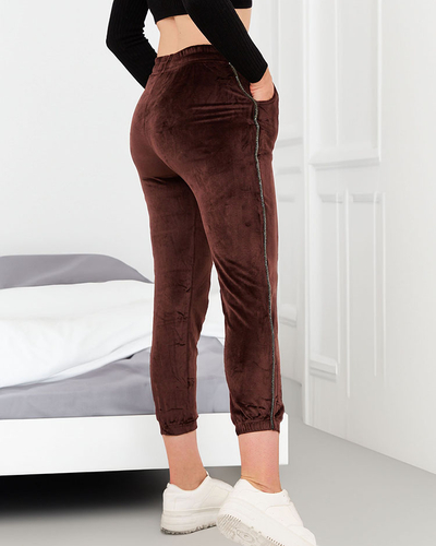 Royalfashion Braune Velours-Damen-Sweatpants mit Zirkonen