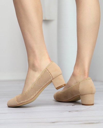 Durchbrochene Damenpumps auf Säule in Beige Pollam - Schuhe