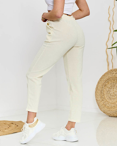 Weite Damen-Cordhose in Ecru - Kleidung