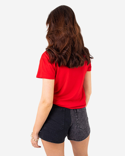 Rotes Damen-T-Shirt mit Pailletten und Aufschriften - Kleidung