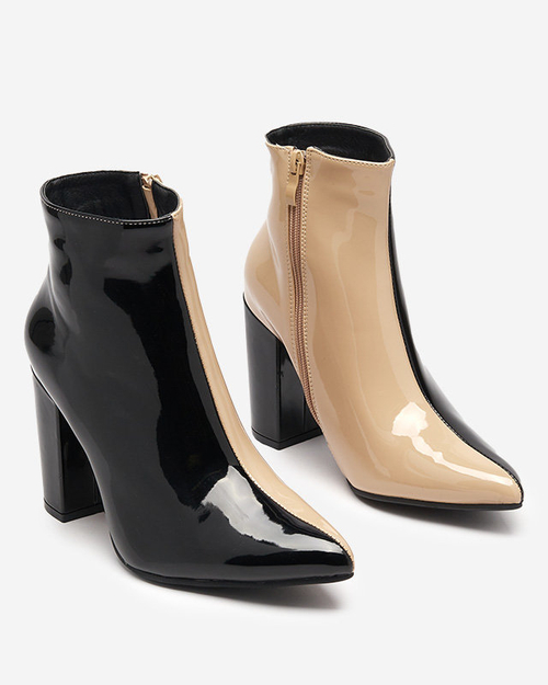 Бежево-чорні лаковані ботильйони на посту Cruell - Взуття