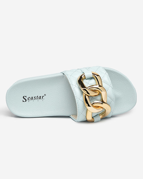 OUTLET Сині жіночі стьобані тапочки на золотому ланцюжку Eteris - Взуття